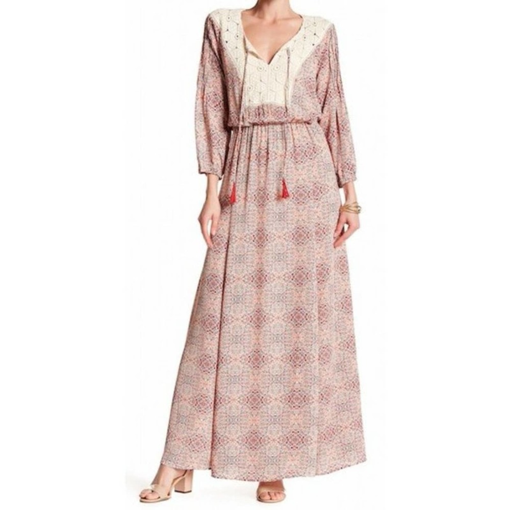 DR2 Floral Crochet Smocked Waist Maxi Dress Sz XL